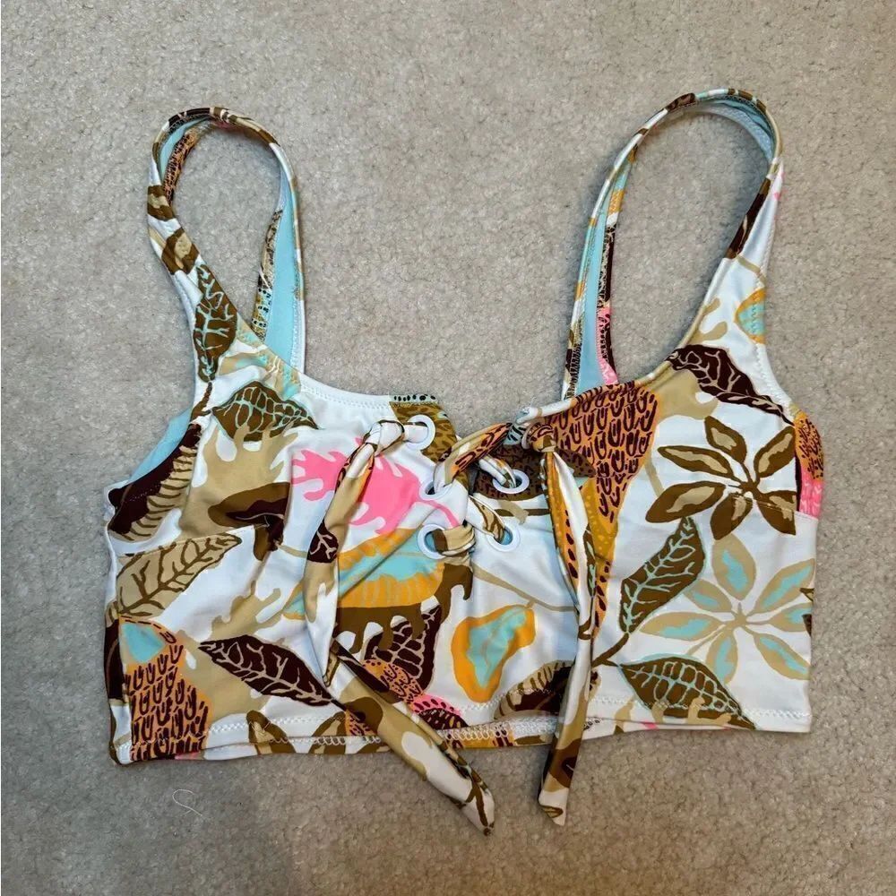 Aerie Blue Adore Floral Scoop Bikini Top S